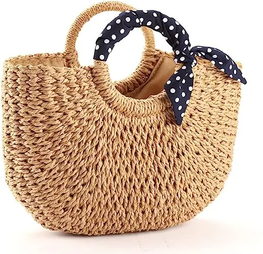 Baulenise bamboo Rattan Woven Hand bag Ladies Messenger Beach Straw Clutch Tote Bag