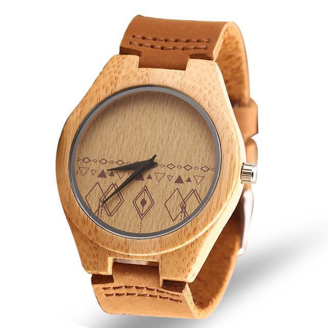 Vintage Hand Made Genuine Bamboo Wooden Watch for Men with Leather Strap