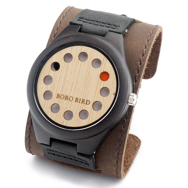 Wooden Watch for Men with Genuine Leather Strap and Gift Box